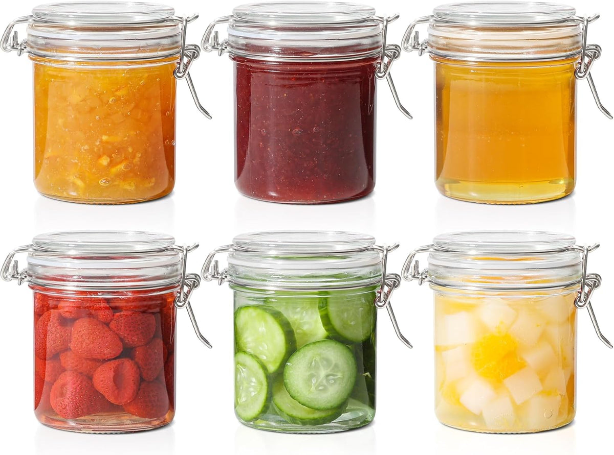 ComSaf 8oz Small Airtight Glass Jars Set of 6 with Lid Food Storage Jar Round, Mini Storage