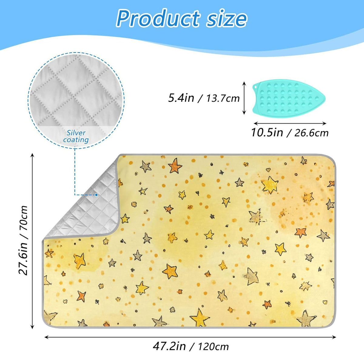 Golden Stars and Dots Ironing Mat for Table top Portable Ironing Pad Blanket for Washer Dryer