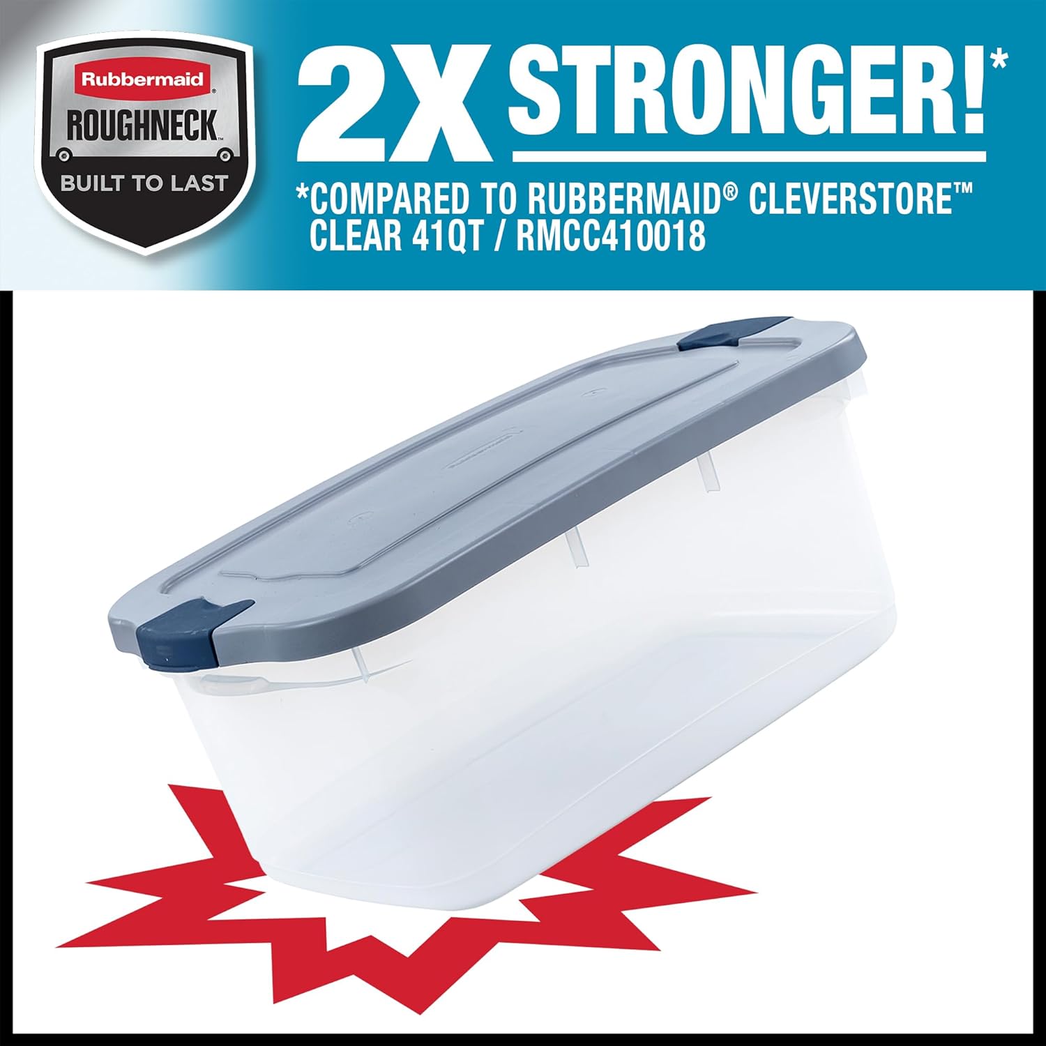 Rubbermaid Roughneck Clear 50 Qt/12 Gal Storage Containers, Pack of 5 with Latching Grey Lids