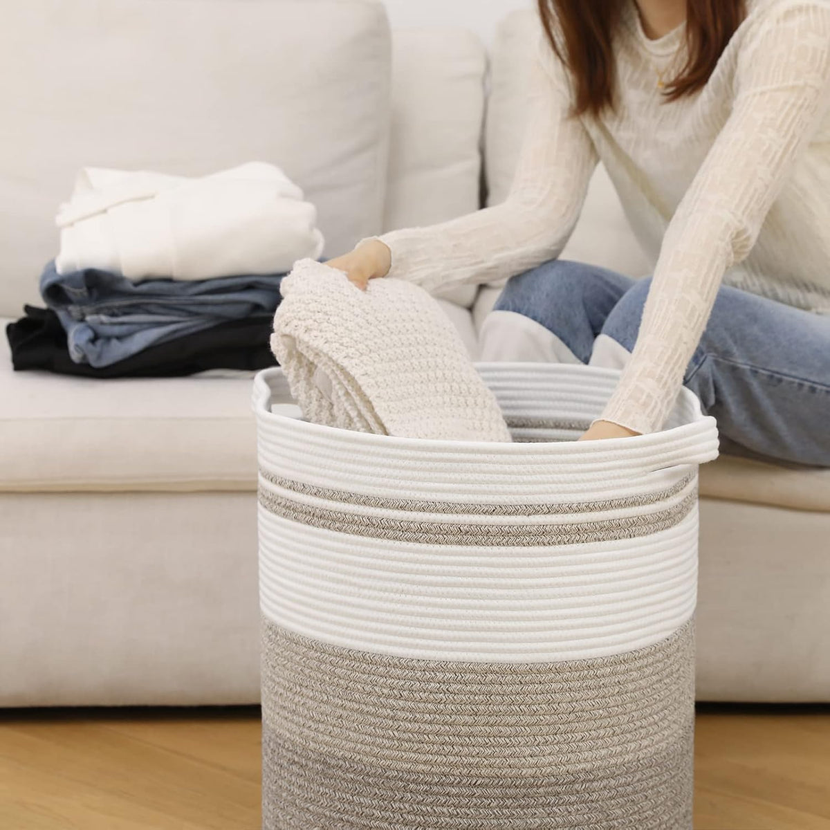 OIAHOMY 58L Laundry Baskets-Laundry Hamper, Storage Basket with Handles, Decorative Basket for