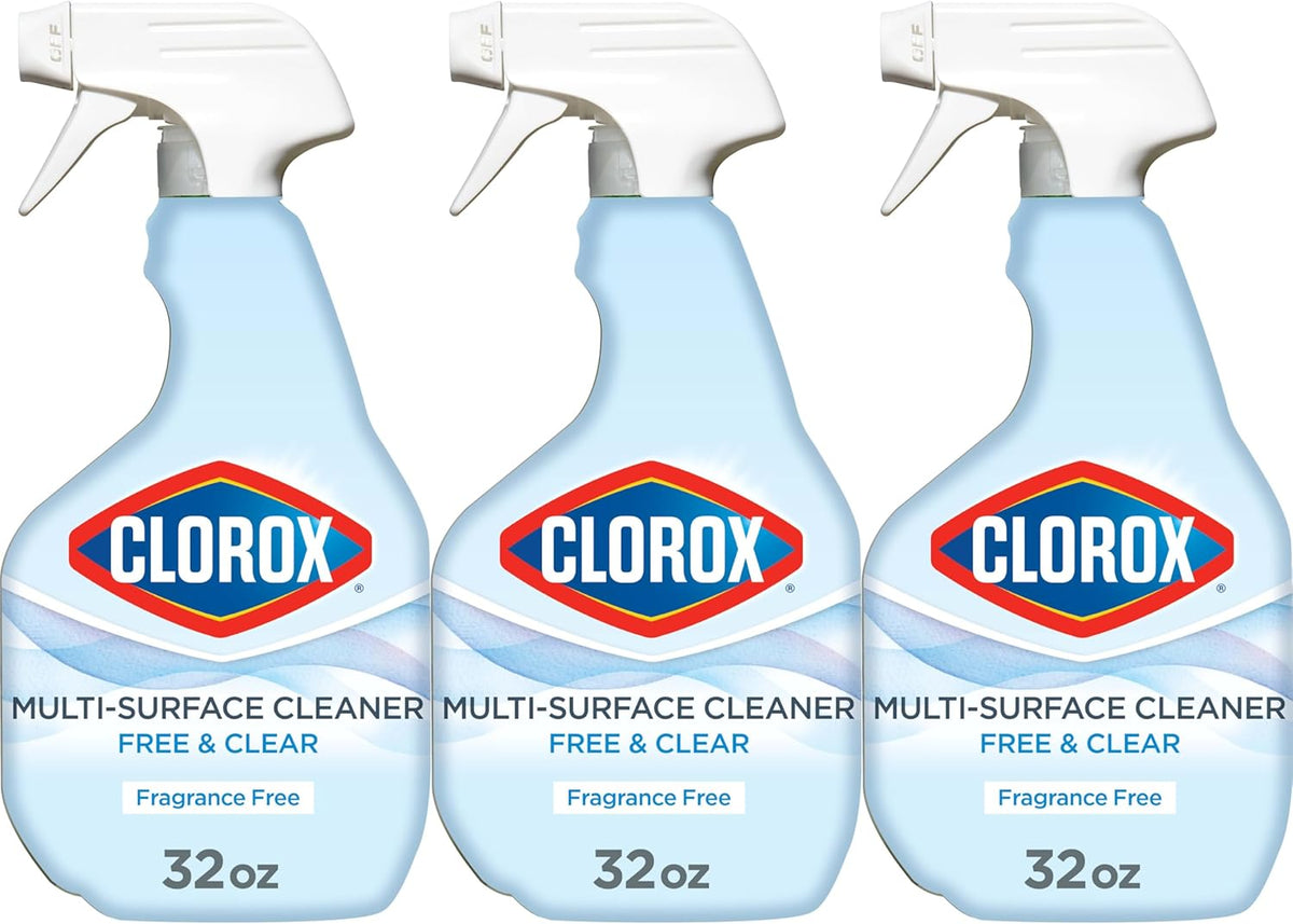 CLOROX Free & Clear Multi Surface Cleaner, Spray Bottle, Fragrance Free, 32 Fluid Ounces, Pack of 3