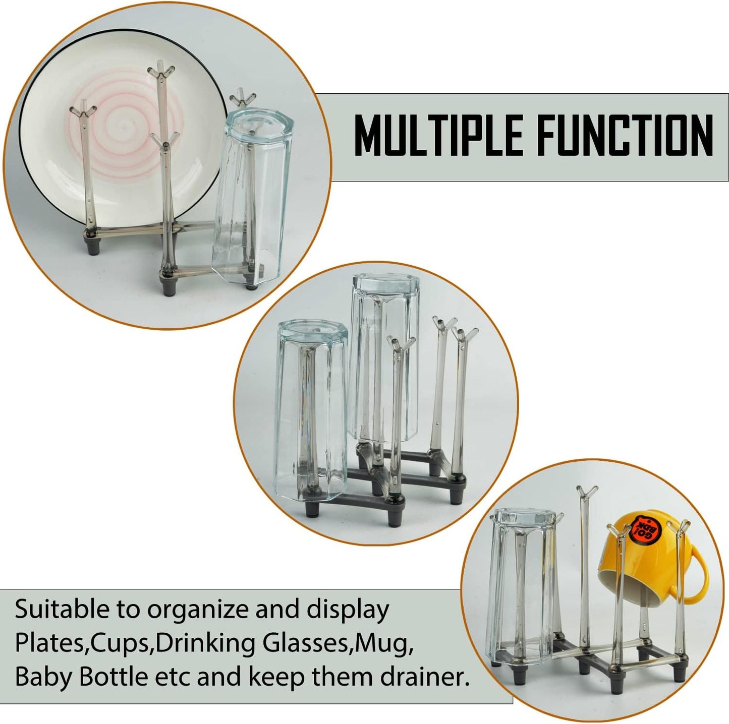 2 Pcs Cup Drying Racks Set, Retractable Drinking Glass & Baby Bottle Drainer Stand, PP Material Mug