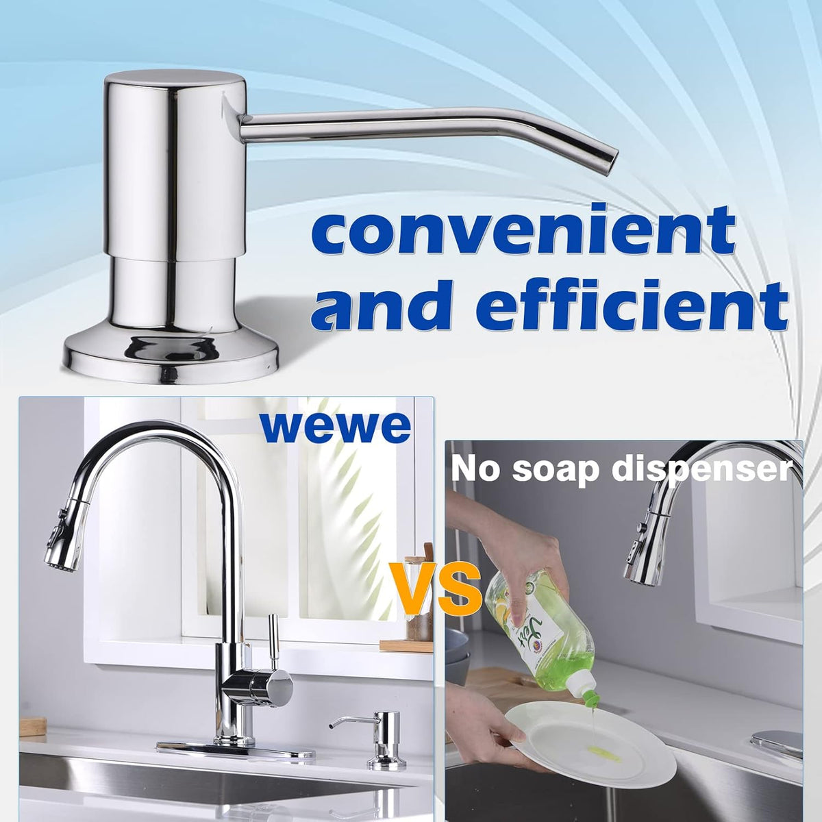 Chrome Soap Dispenser for Kitchen Sink, WEWE Kitchen Sink Soap Dispenser Built in for Counter Top