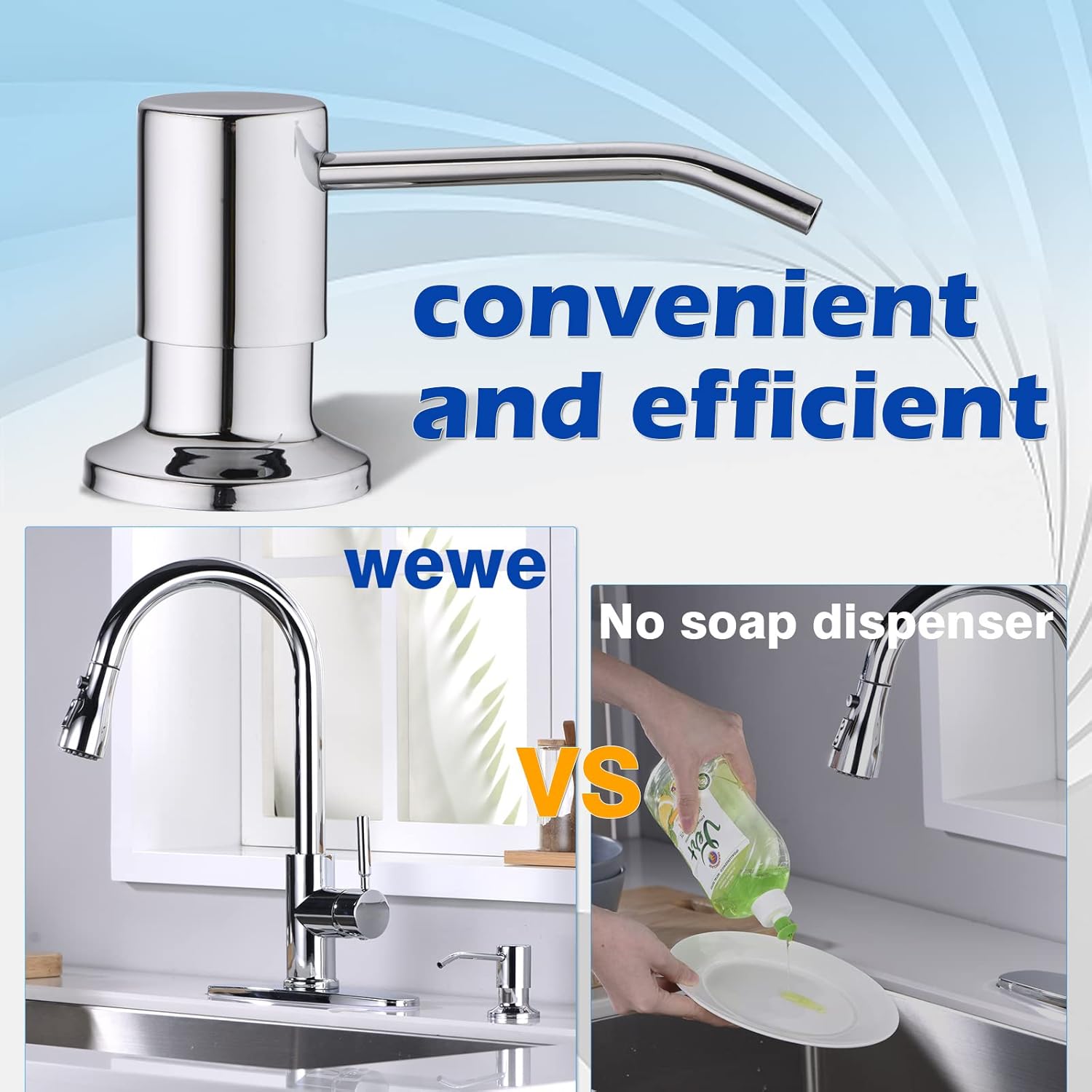 Chrome Soap Dispenser for Kitchen Sink, WEWE Kitchen Sink Soap Dispenser Built in for Counter Top