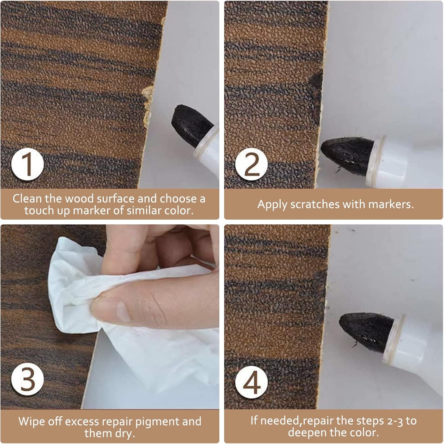 Wood Furniture Repair Kit- 8 Colors Wood Fillers and Touch Up Markers, New Upgrade Wood Repair Kit