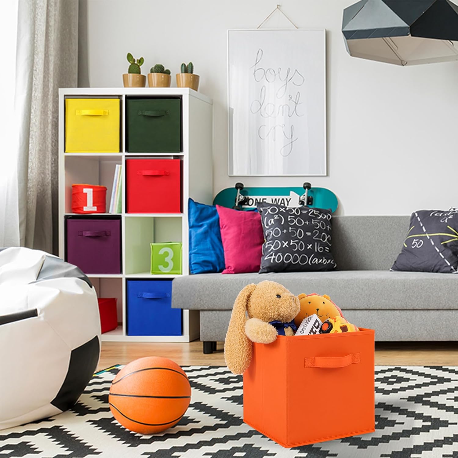 Stero 13x13x13 Inch Fabric Storage Bins 6 Pack Fun Colored Durable Storage Cubes with Handles