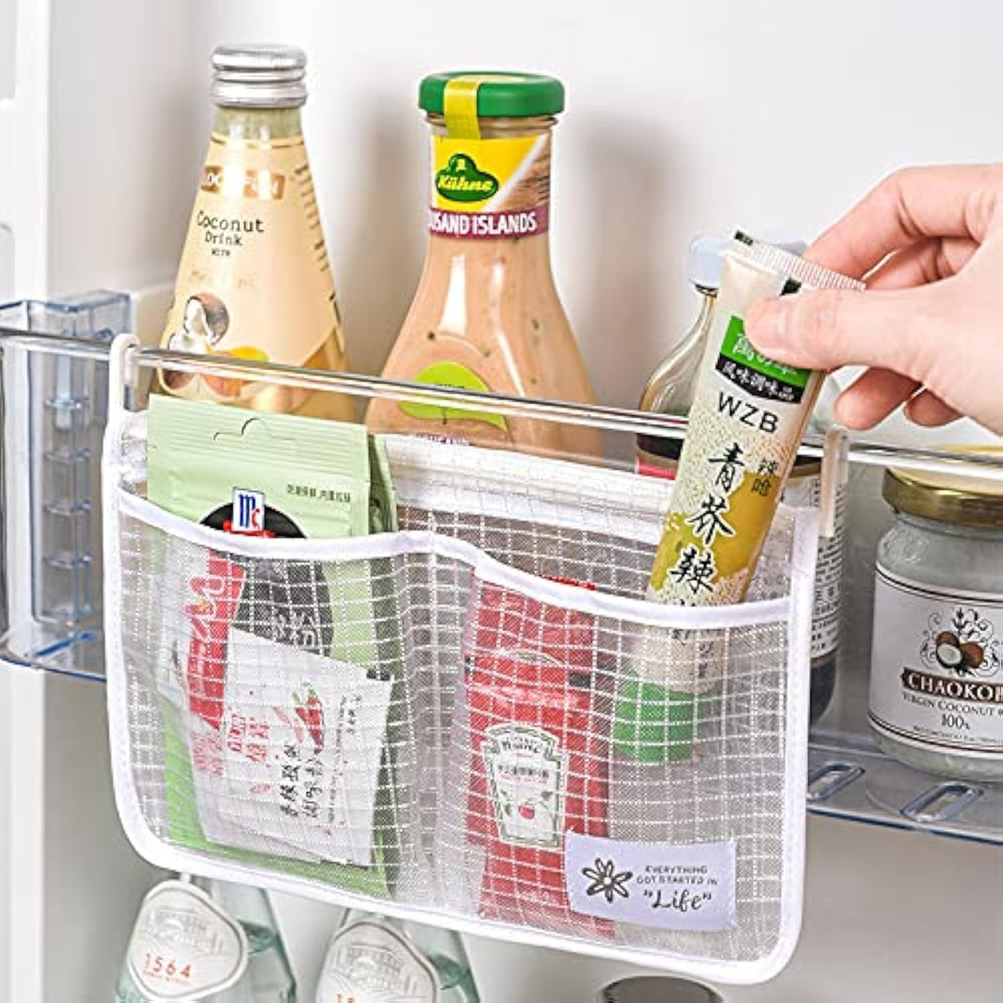 4PCS Refrigerator Door Organizer Set, Fridge Hanging Mesh Bag for Kitchen Storage Bag, Household