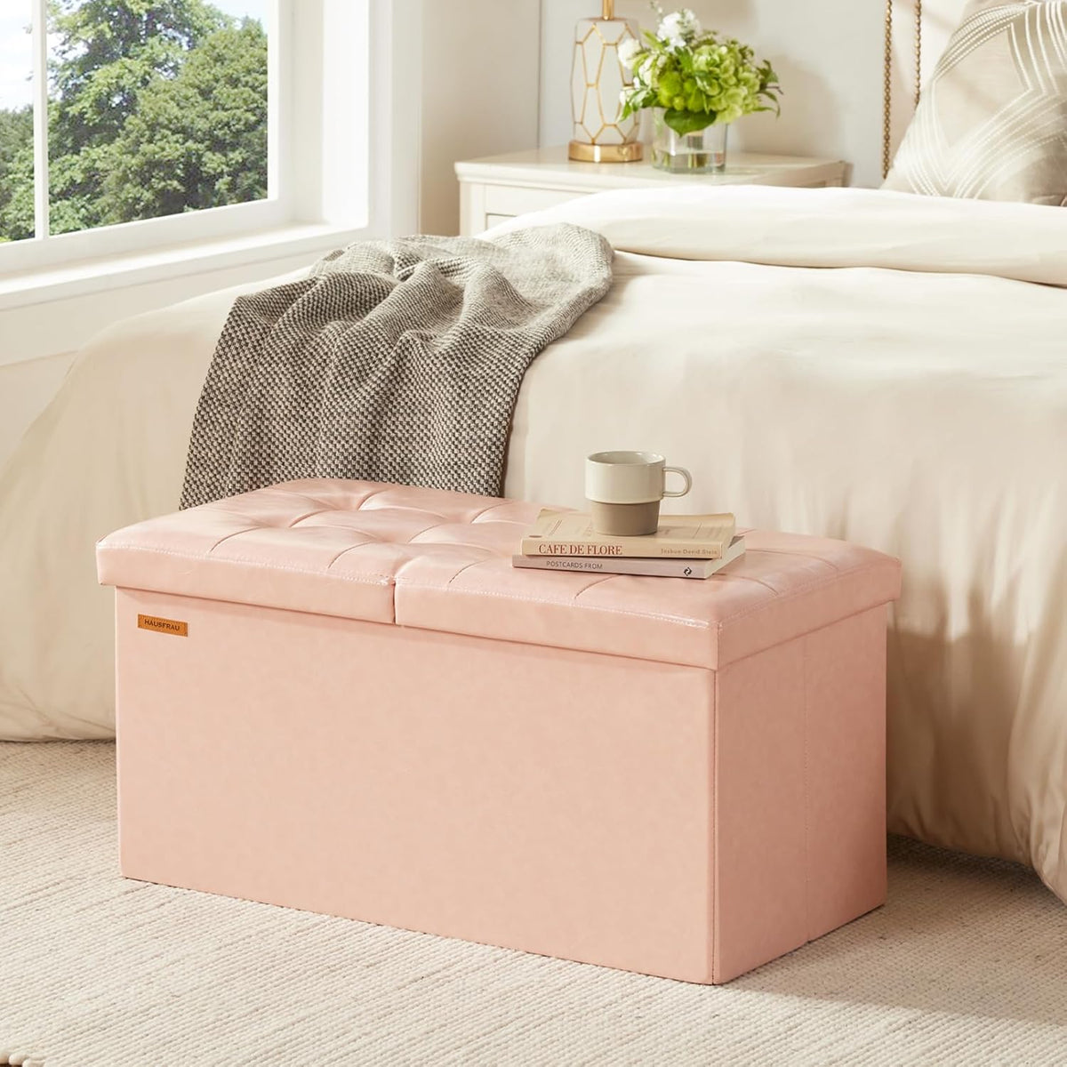 HAUSFRAU - 30 Inches Storage Ottoman Bench with Flipping Lid, Foldable Storage Chest Foot Rest for