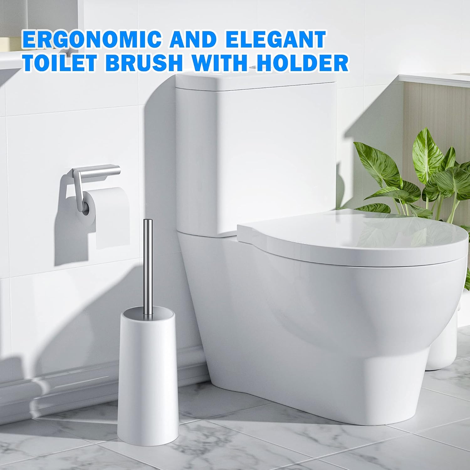 Toilet Brush and Holder, 2 Pack Toilet Brush with 304 Stainless Steel Long Handle, Toilet Bowl