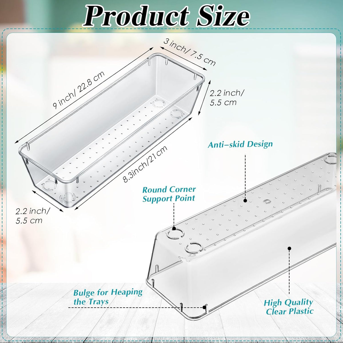 Maitys 12 Pcs Vanity Drawer Organizer 9 x 3 x 2 Inches Clear Plastic Utensil Organizers Kitchen