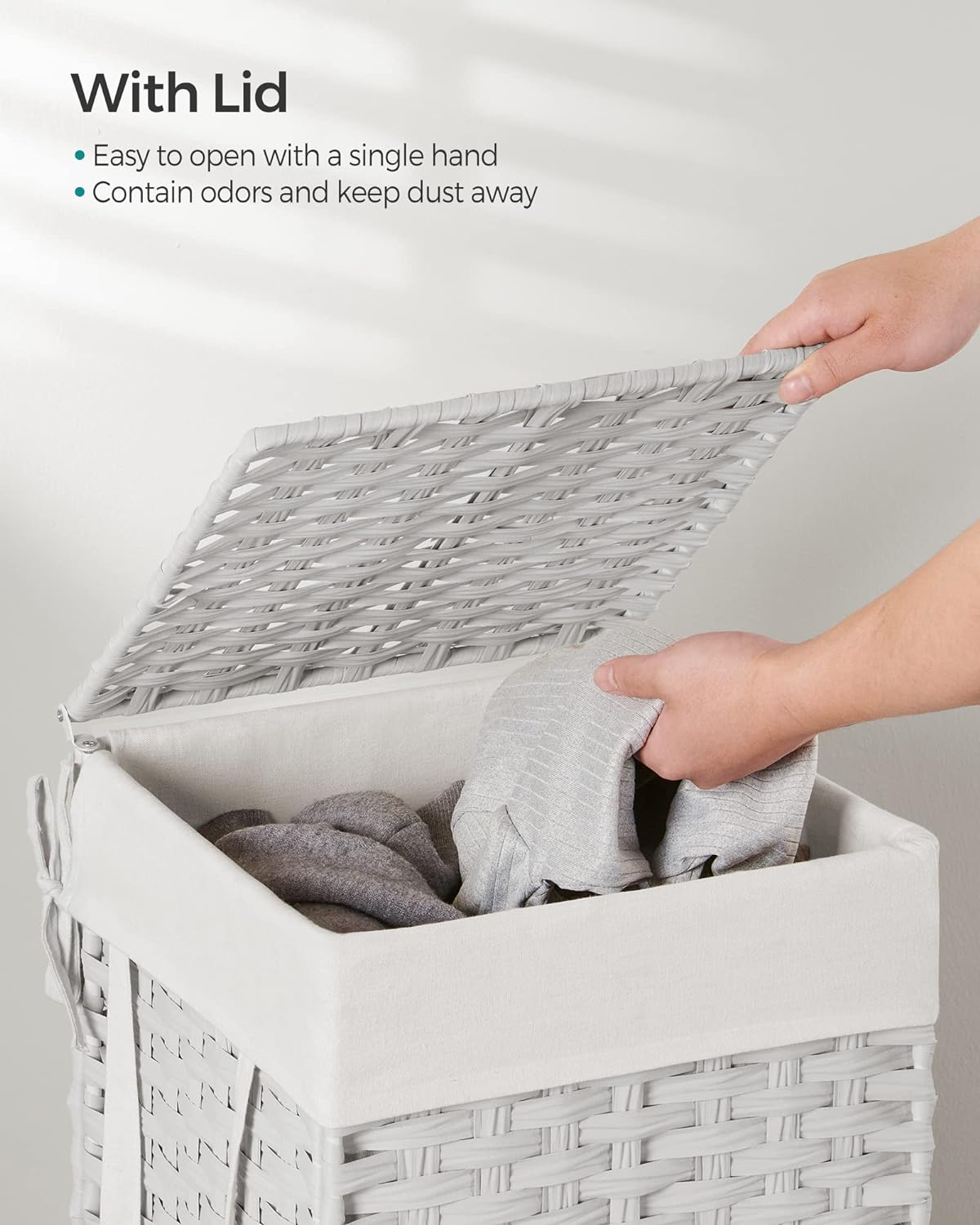 SONGMICS Laundry Hamper with Lid, 17.2 Gallon (65 L) Synthetic Rattan Clothes Laundry Basket with