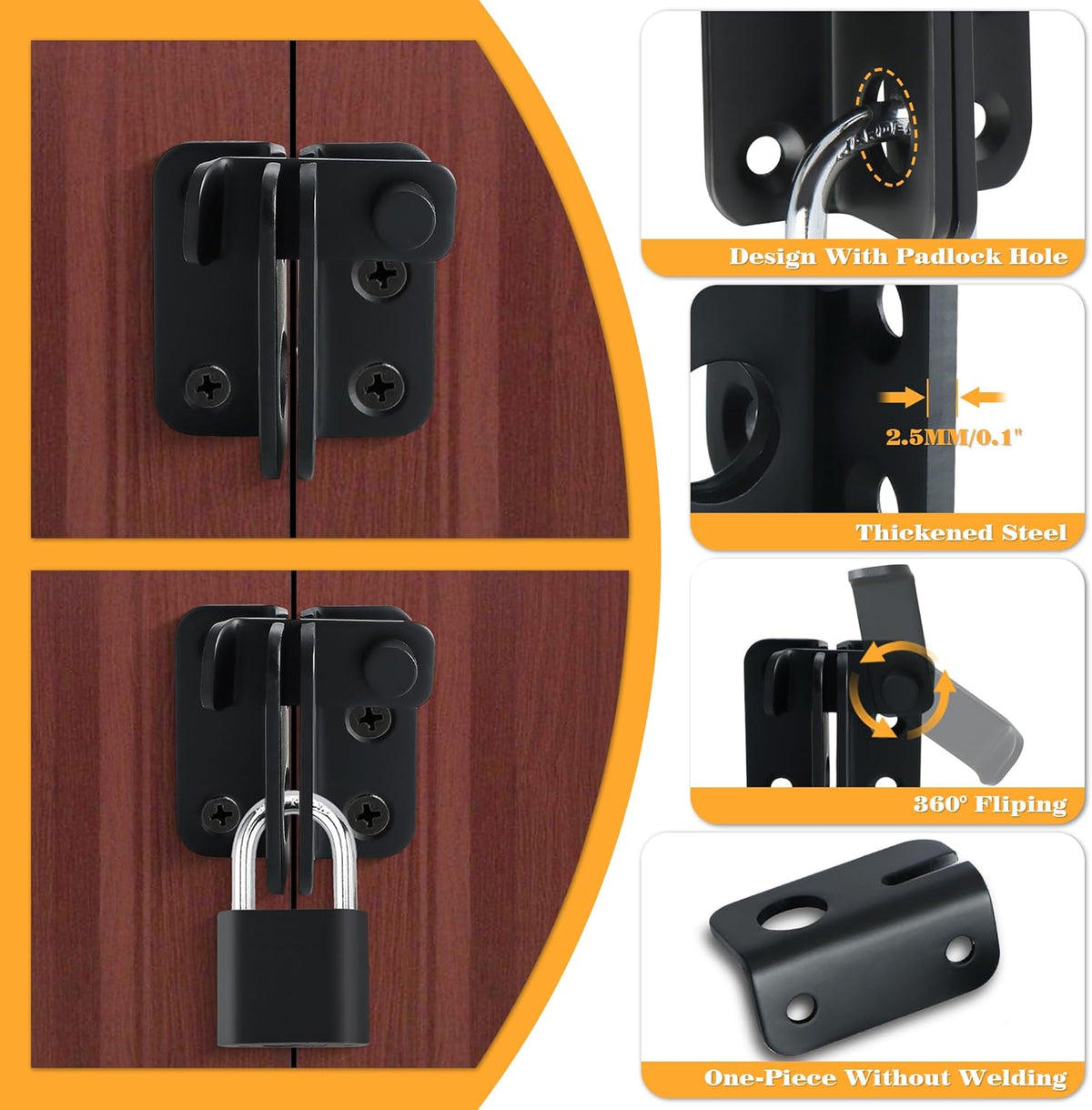 Alise Flip Latch Gate Latches Slide Bolt Latch Safety Door Lock Catch for Barn Cabinet Pet Cage