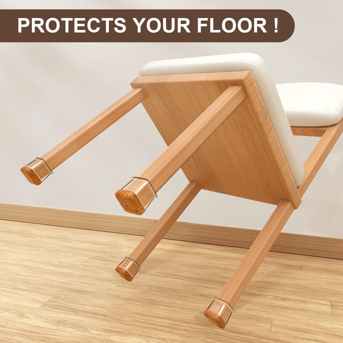 20 Pcs Chair Leg Floor Protectors for Hardwood Floors, Clear Rubber Furniture Sliders with Felt