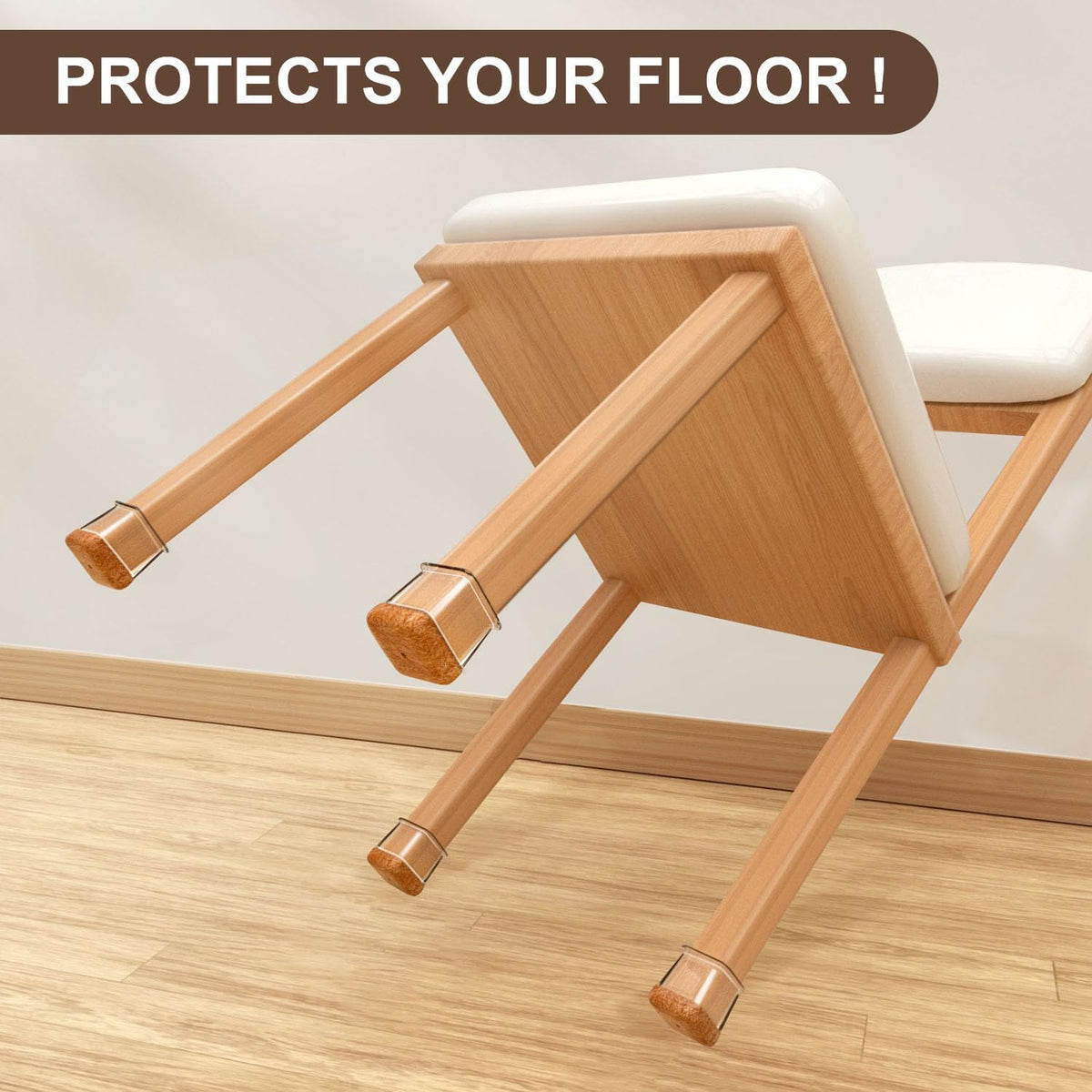 20 Pcs Chair Leg Floor Protectors for Hardwood Floors, Clear Rubber Furniture Sliders with Felt