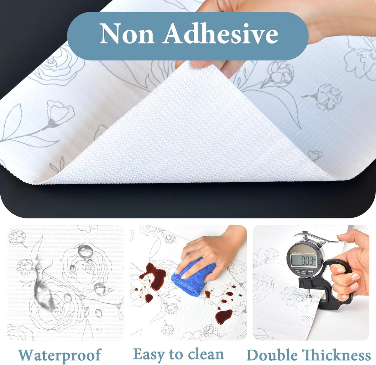 Shelf Liners for Kitchen Cabinets 17in x 30FT Non Adhesive Drawer Liner Sliver Floral Thickened