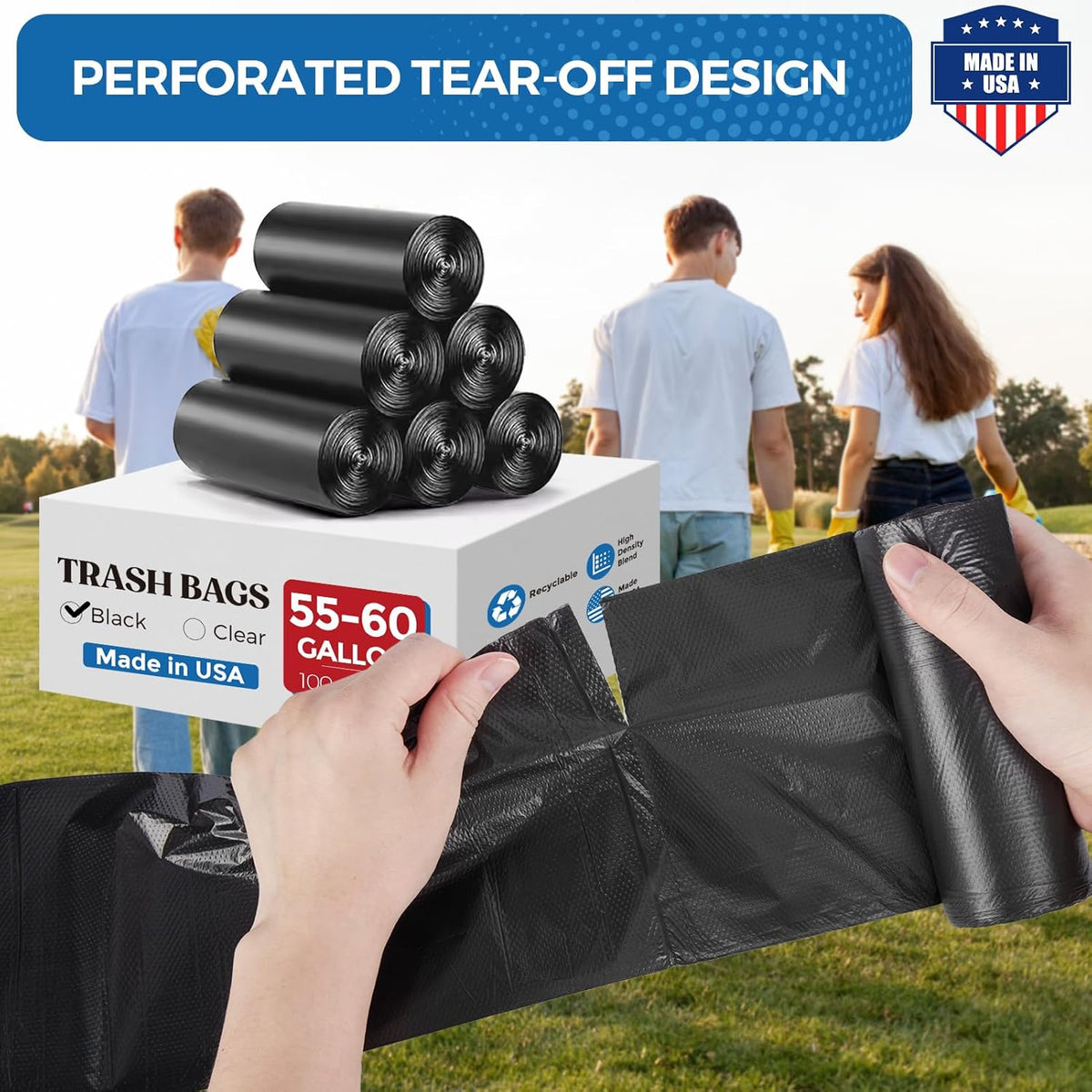 Fuxury 55-60 Gallon Trash Bags Heavy Duty, 150 Count Garbage Bags, 38 x 58" Extra Large Black Trash