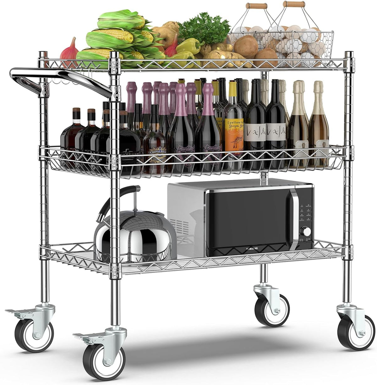 Leteuke Heavy Duty 3 Tier Rolling Utility Cart,NSF Certified 990Lbs Capacity Rolling Carts with