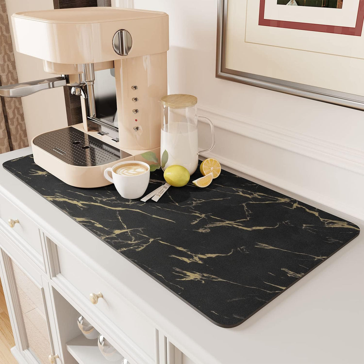 AMOAMI Coffee Mat Hide Stain Rubber Backed Absorbent Dish Drying Mat for Kitchen Counter-Coffee Bar