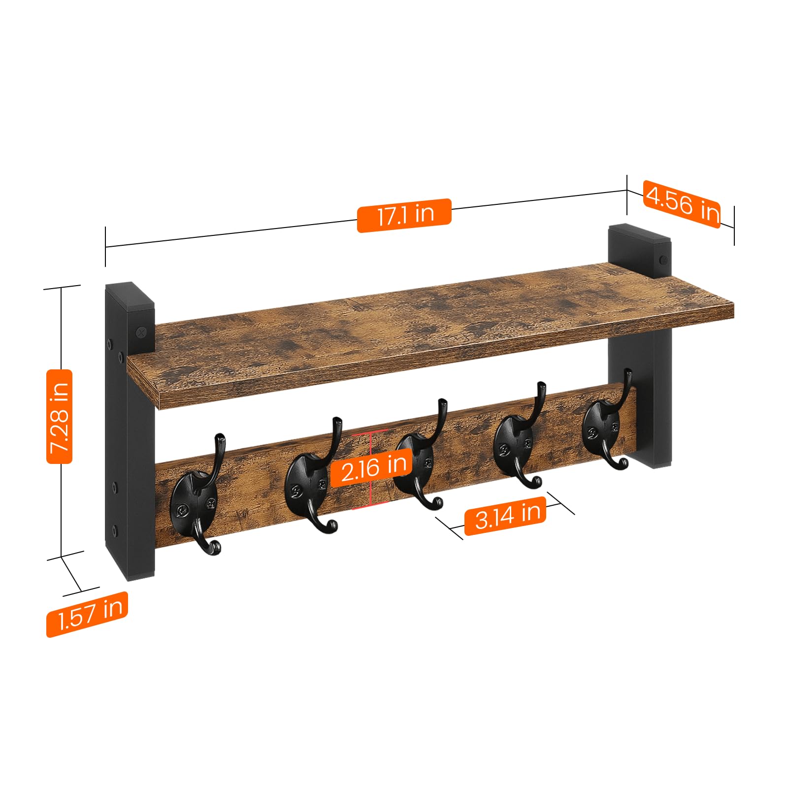 Homode Wall Hooks with Shelf, Wood Coat Rack with Shelf Wall-Mounted, Entryway Hanging Shelves with