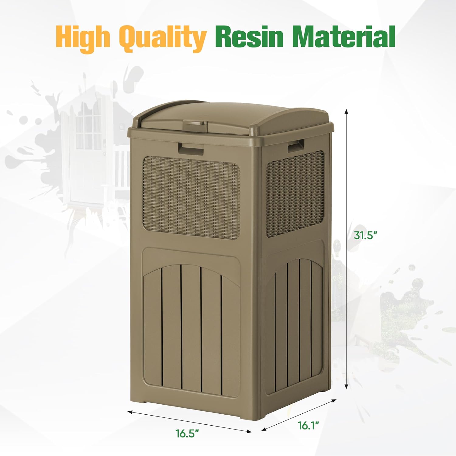 Flamaker 30 Gallon Trash Can, Resin Outdoor Garbage Can with Lid, Waterproof Hideaway Patio Waste