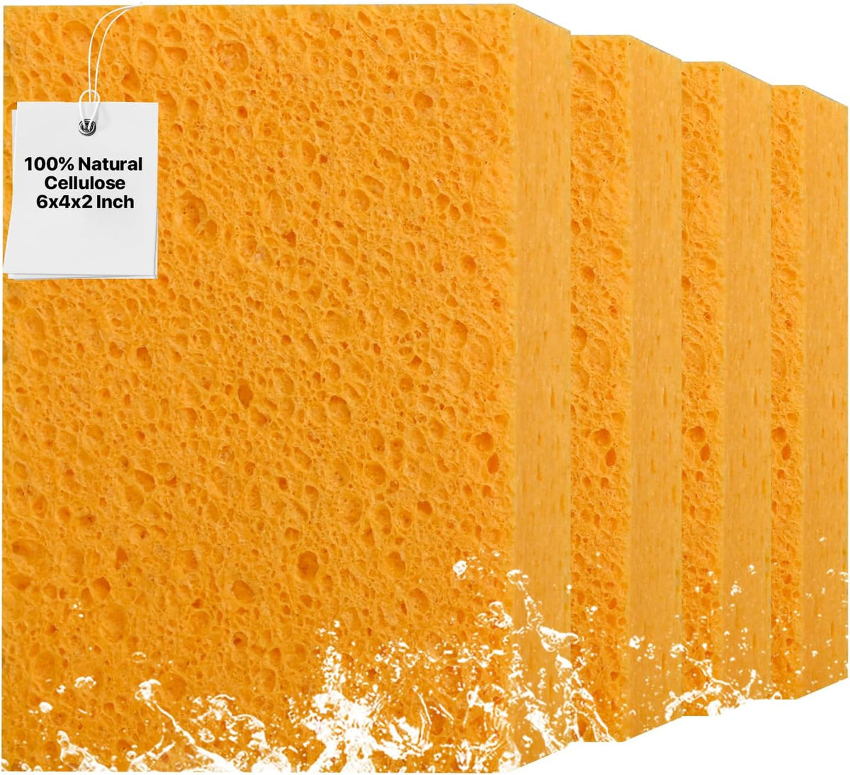 4 PCS Large Natural Cellulose Sponges 6x4x2 Inch - Super Absorbent and Biodegradable, Perfect for