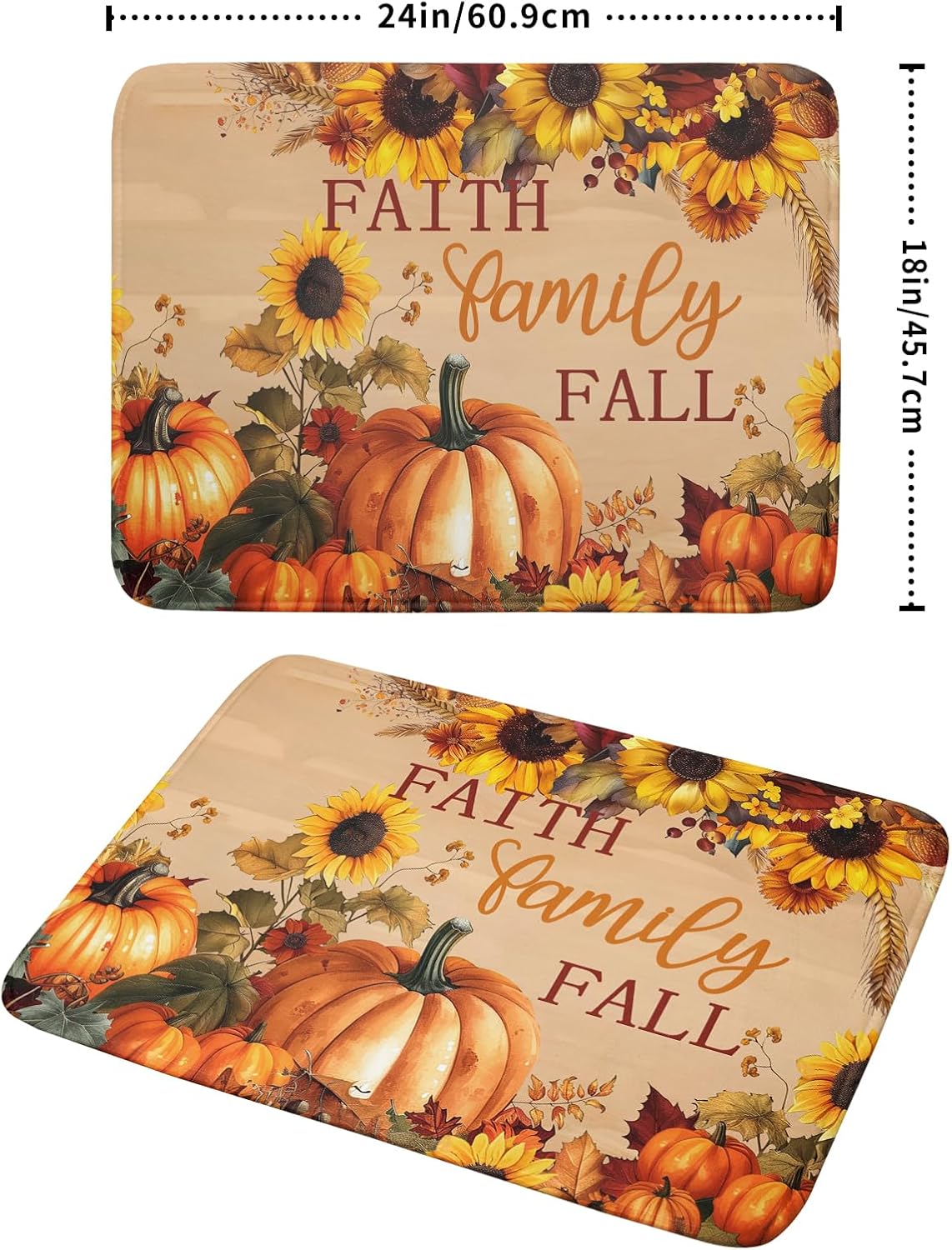 Fall Pumpkin Sunflower Dish Drying Mat 18”x24” Faith Family Fall Drying Mat for Kitchen Counter