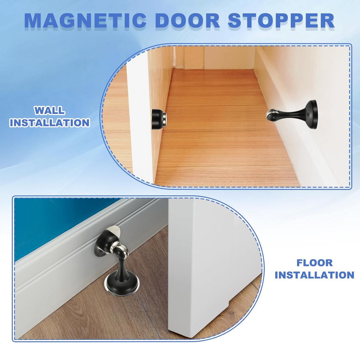 uxcell Magnetic Door Stopper, Stainless Steel Heavy Duty Door Holder, No Drilling Doors Knob Wall