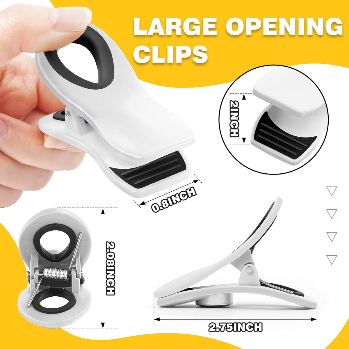 10 Pack Magnetic Chip Clips, Bag Clips, Food Clip, Plastic White Snack Clip with Magnet for