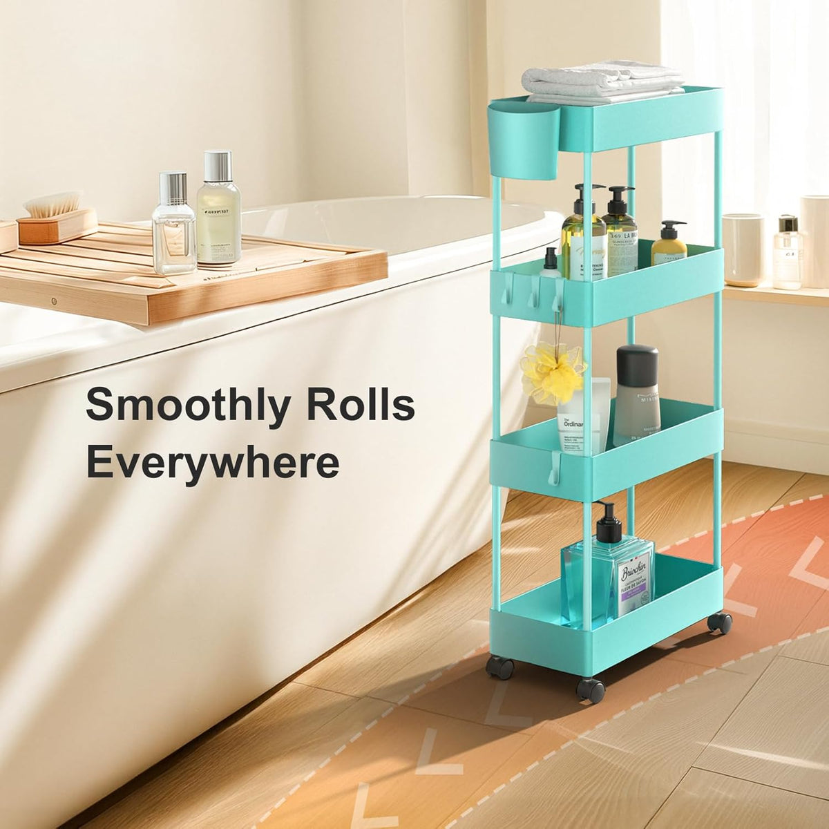 Pipishell Slim Storage Cart with Wheels, 4 Tier Bathroom Storage Organizer Rolling Utility Cart for