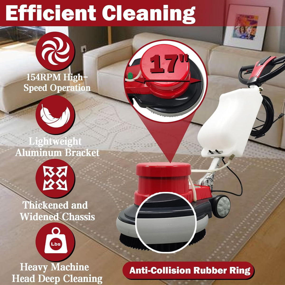 TECHTONGDA Floor Polisher & Buffer Commercial Floor Buffer Scrubber 17" Carpet Cleaning Machine