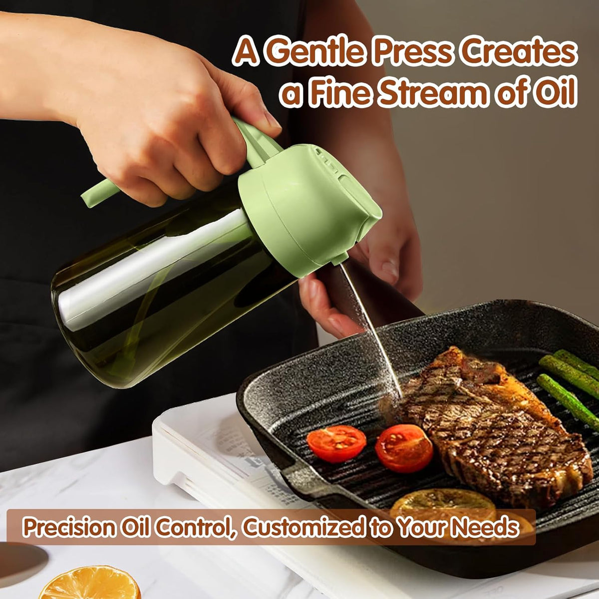 YARRAMATE 16oz/470ml Light Blocking Oil Sprayer for Cooking with Stickers, Food-Grade 2 in 1 Olive