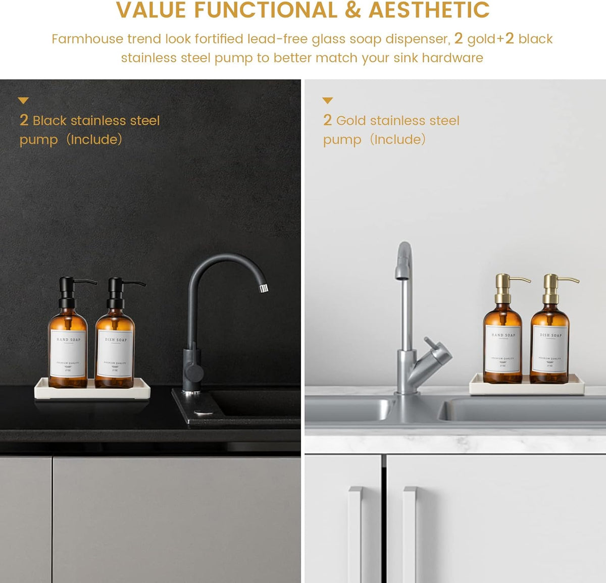 Glass Soap Dispenser for Kitchen Sink,Farmhouse Kitchen Dish Soap Dispenser&Hand Soap Dispenser