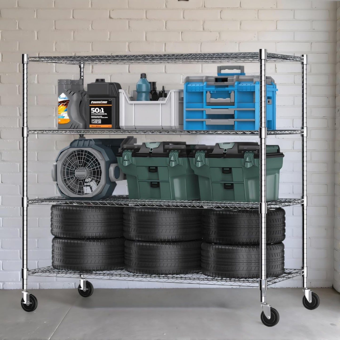 Himimi 4 Tier Wire Shelving with Wheels Heavy Duty Height Adjustable Metal Shelves for Storage