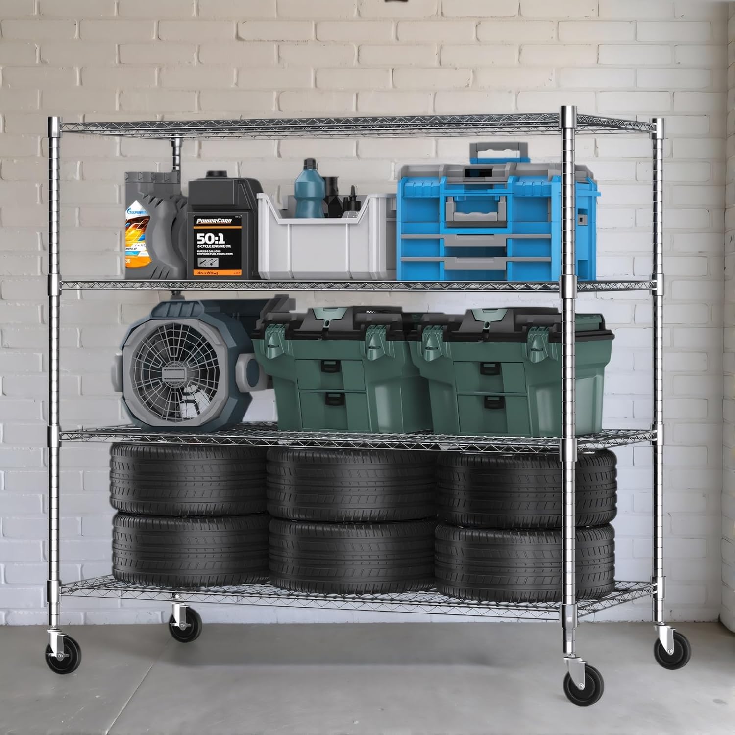 Himimi 4 Tier Wire Shelving with Wheels Heavy Duty Height Adjustable Metal Shelves for Storage