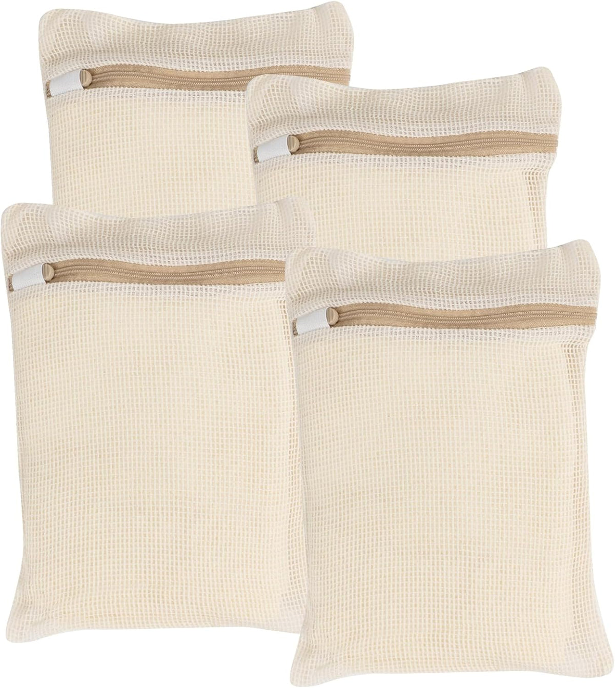 4 Piece Small, Durable Organic Cotton Mesh Laundry Bag with Strong Zipper and Breathable Mesh