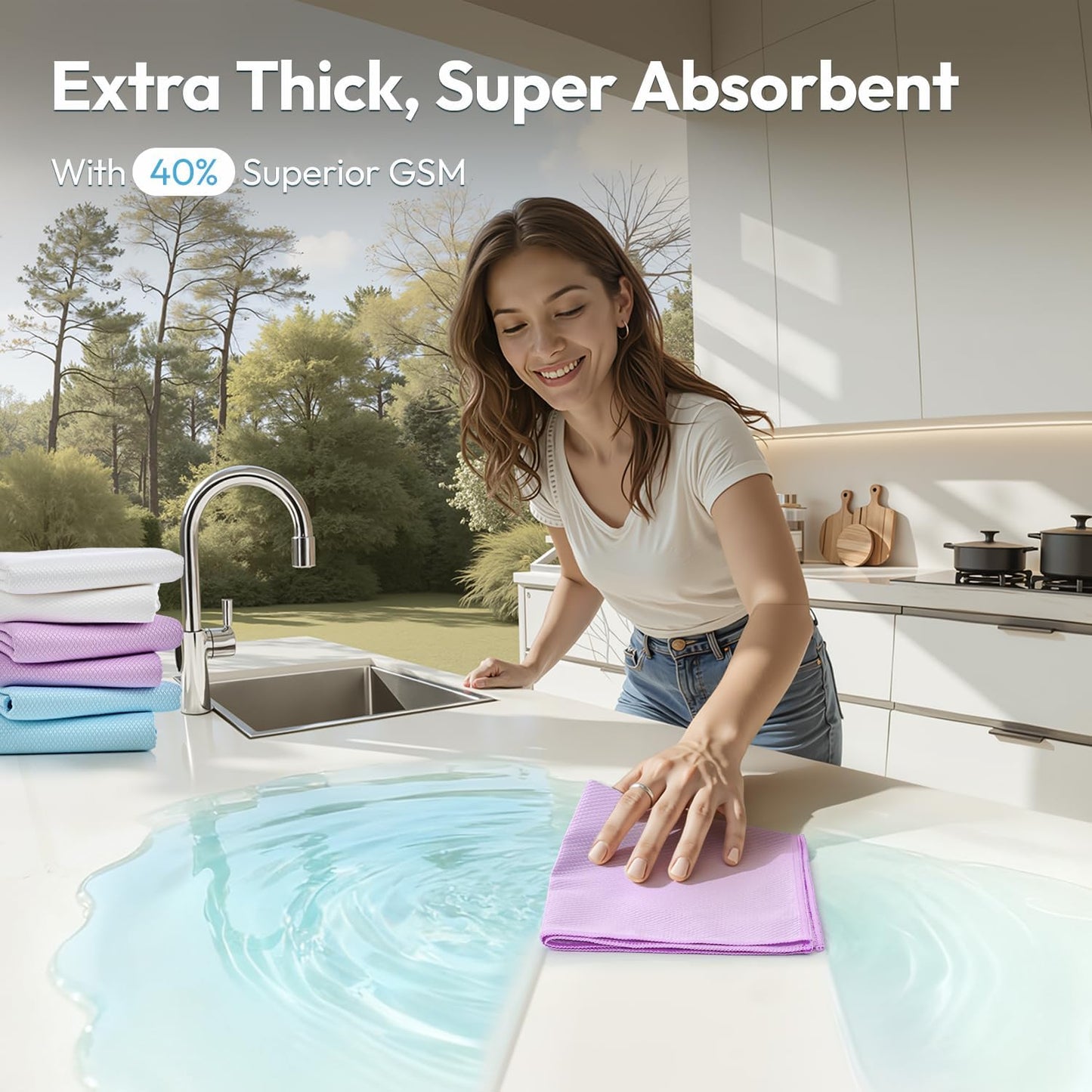 Nanoscale Microfiber Cloths 15.55”x 15.55”, Glass Window Mirror Stainless Steel Car Cleaning