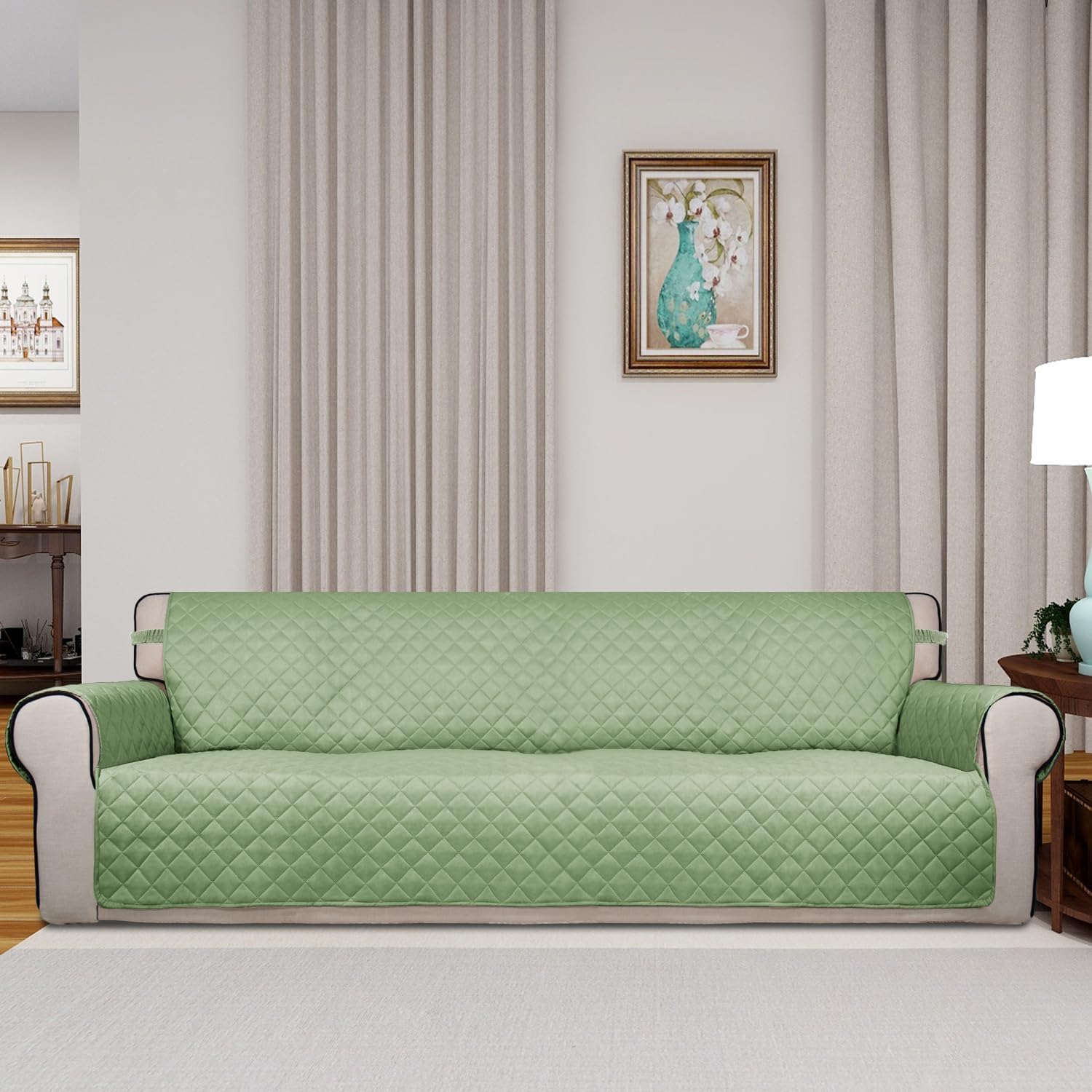 PureFit Reversible Quilted Sofa Cover, Water Resistant Slipcover Furniture Protector, Washable