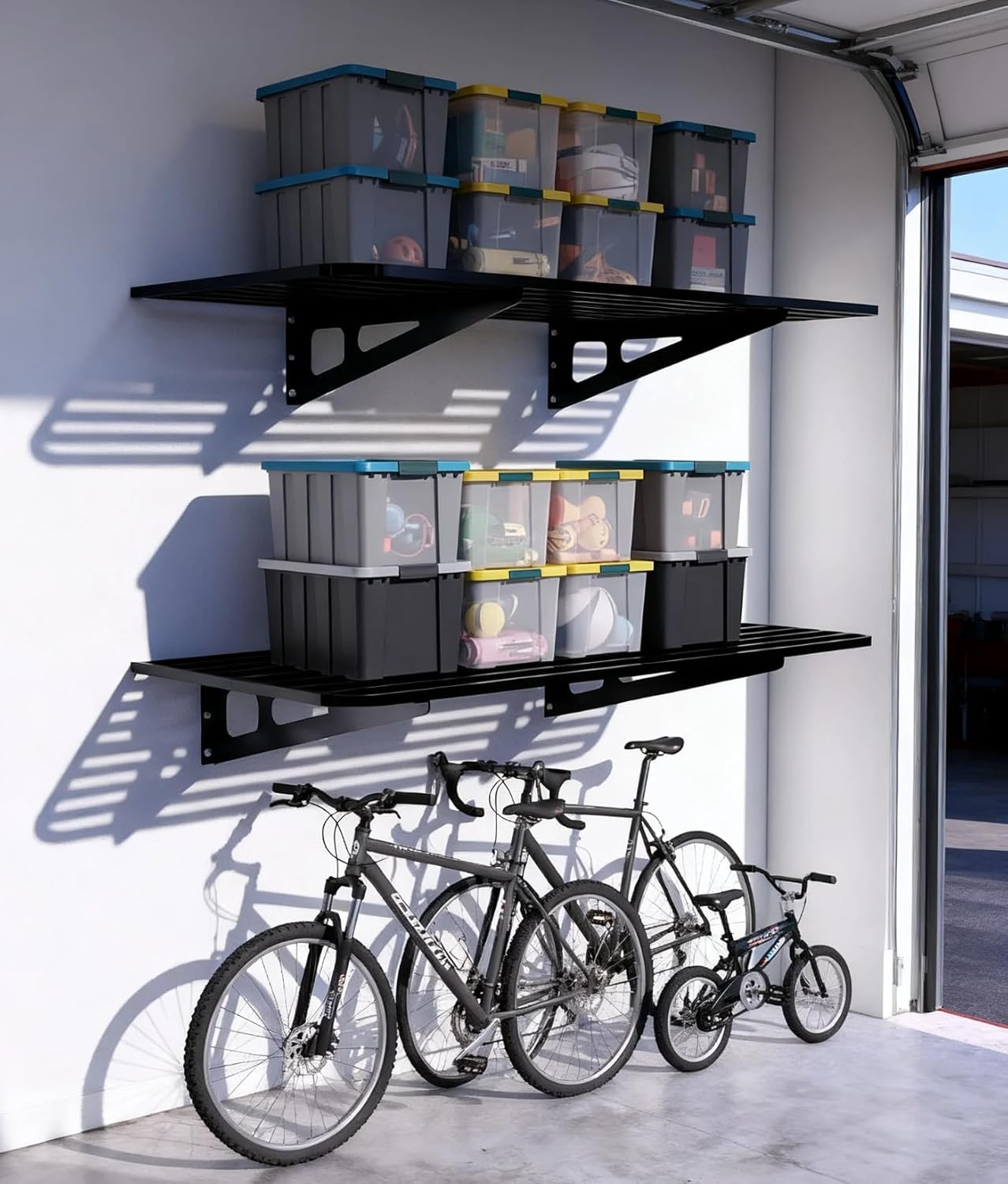 2-Pack 2x4ft Garage Wall Shelving, 2 Shelf Total 8 ft(L) Garage Wall Storage, Heavy-Duty Storage