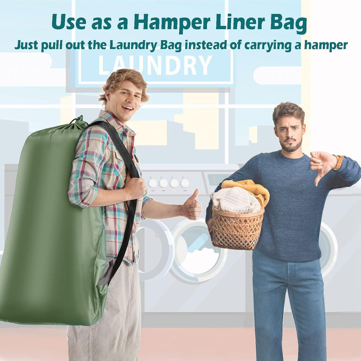 Heavy Duty Laundry Bag 2 Pack XL Nylon Laundry Bags with Straps, Washable Large Dirty Clothes