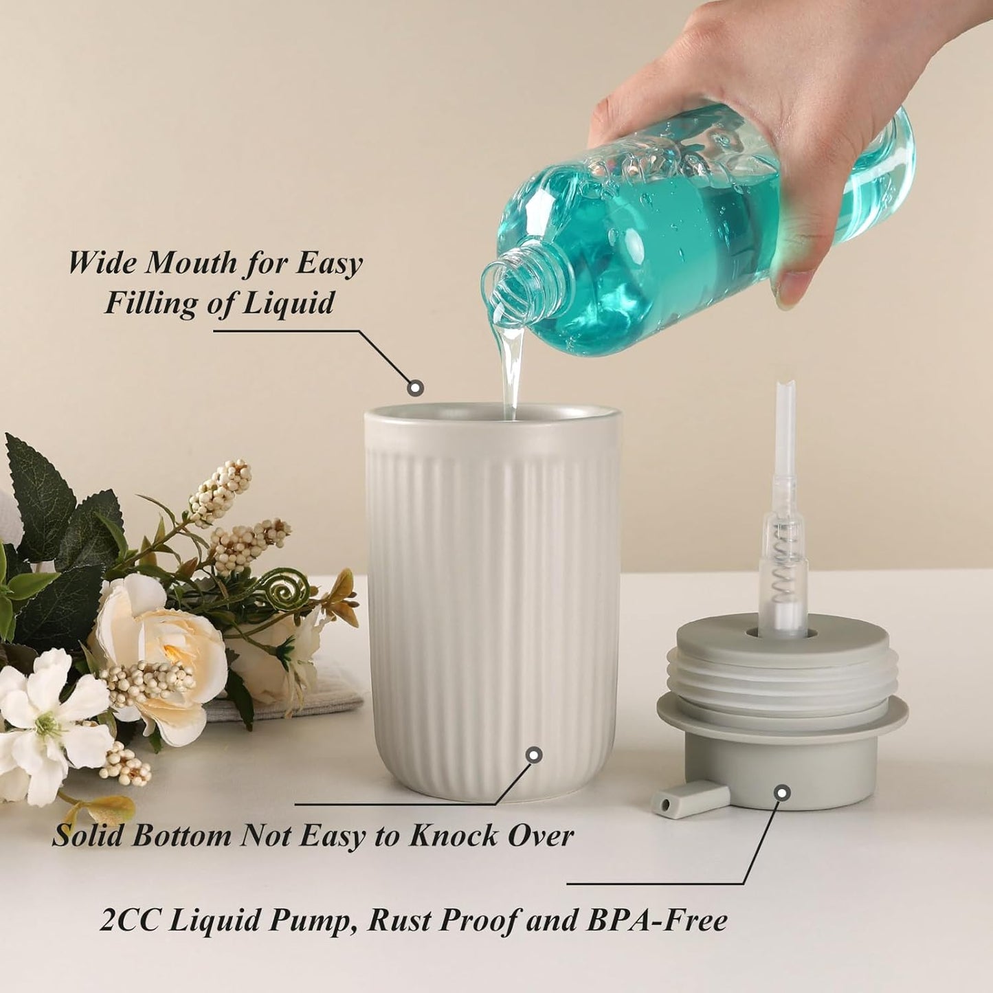 BosilunLife Dish Hand Soap Dispenser - Liquid Pump Soap Dispenser for Bathroom Decro 12oz Ceramic