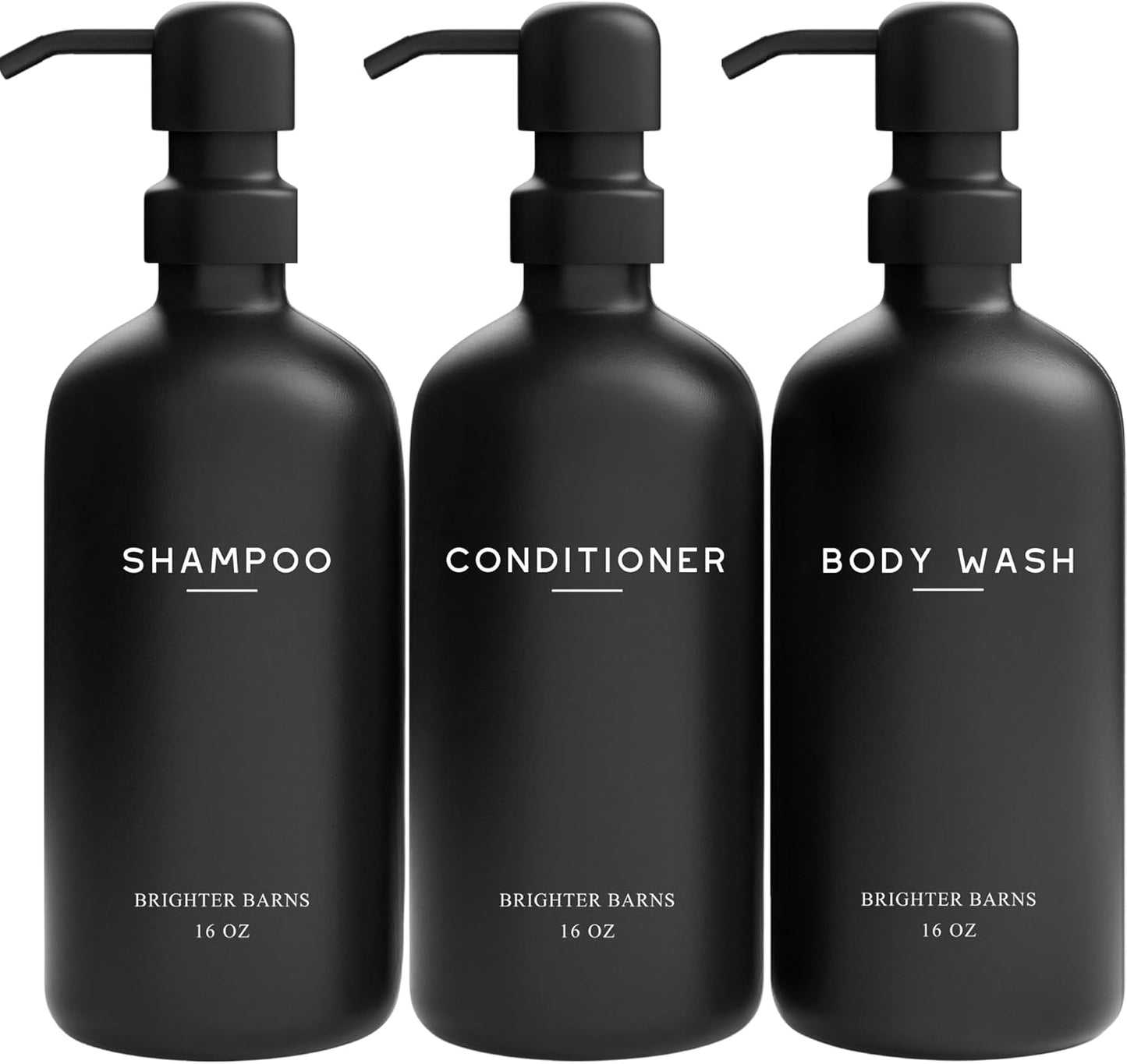 Black Shampoo and Conditioner Dispenser Set by Brighter Barns - Refillable Plastic Shower Soap