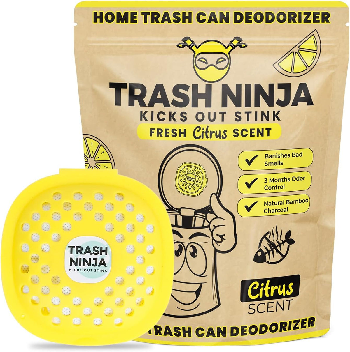 Trash Ninja Trash Odor Eliminator – Long-Lasting Citrus Scent Deodorizer with Activated Charcoal
