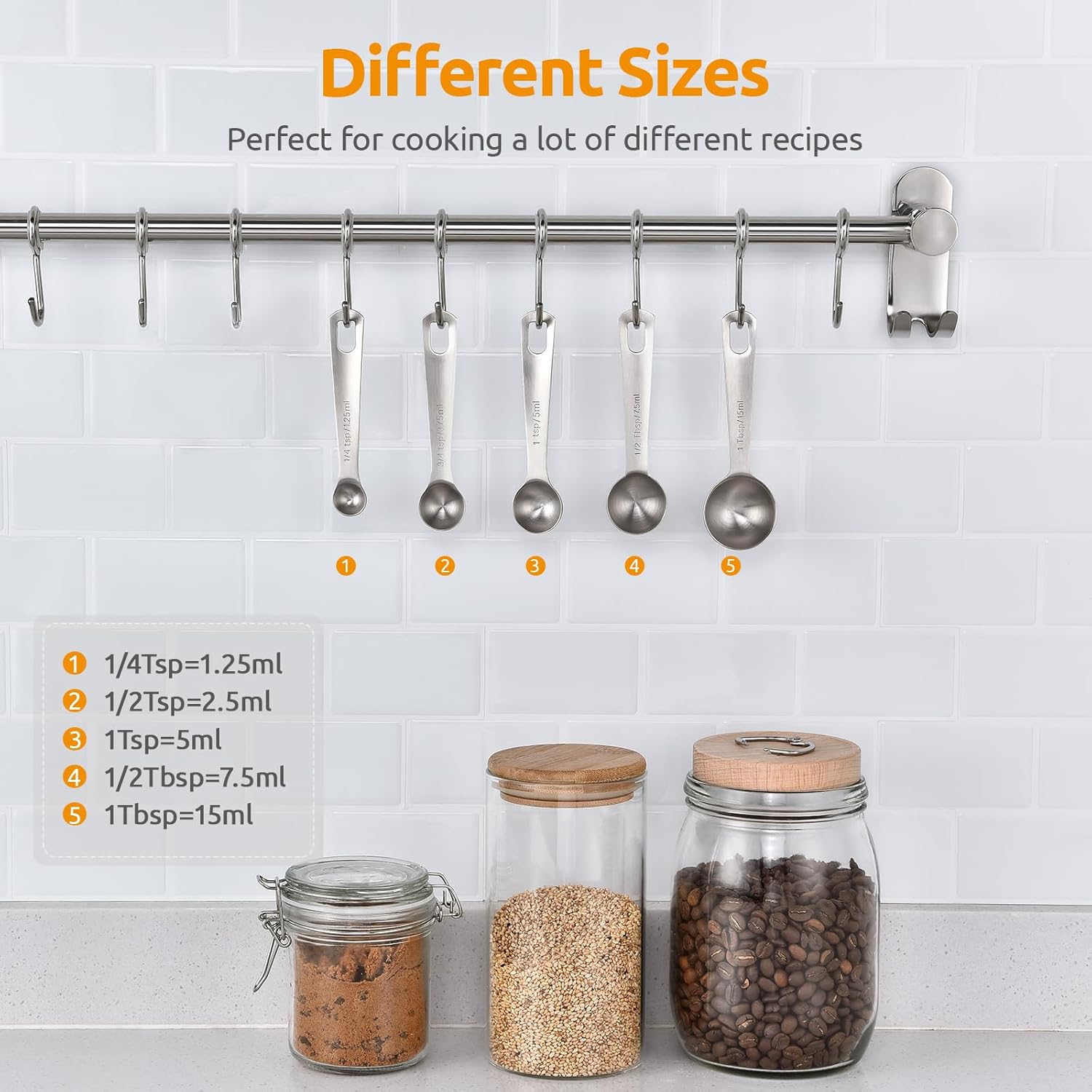 U-Taste Teaspoon Tablespoon Measuring Spoons: 18/8 Stainless Steel Measure Scoop Set of 5, 1/4 TSP