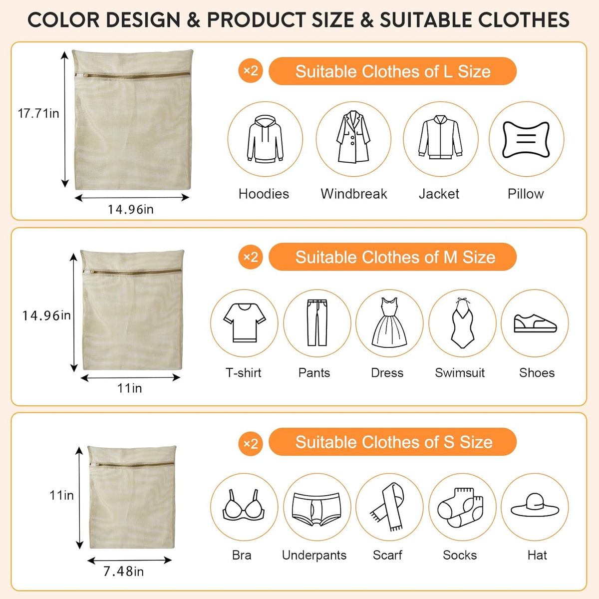 6-Piece Bag, Durable Cotton Mesh Laundry Bag, Sturdy Zipper, Breathable Mesh, Exquisite Laundry Bag