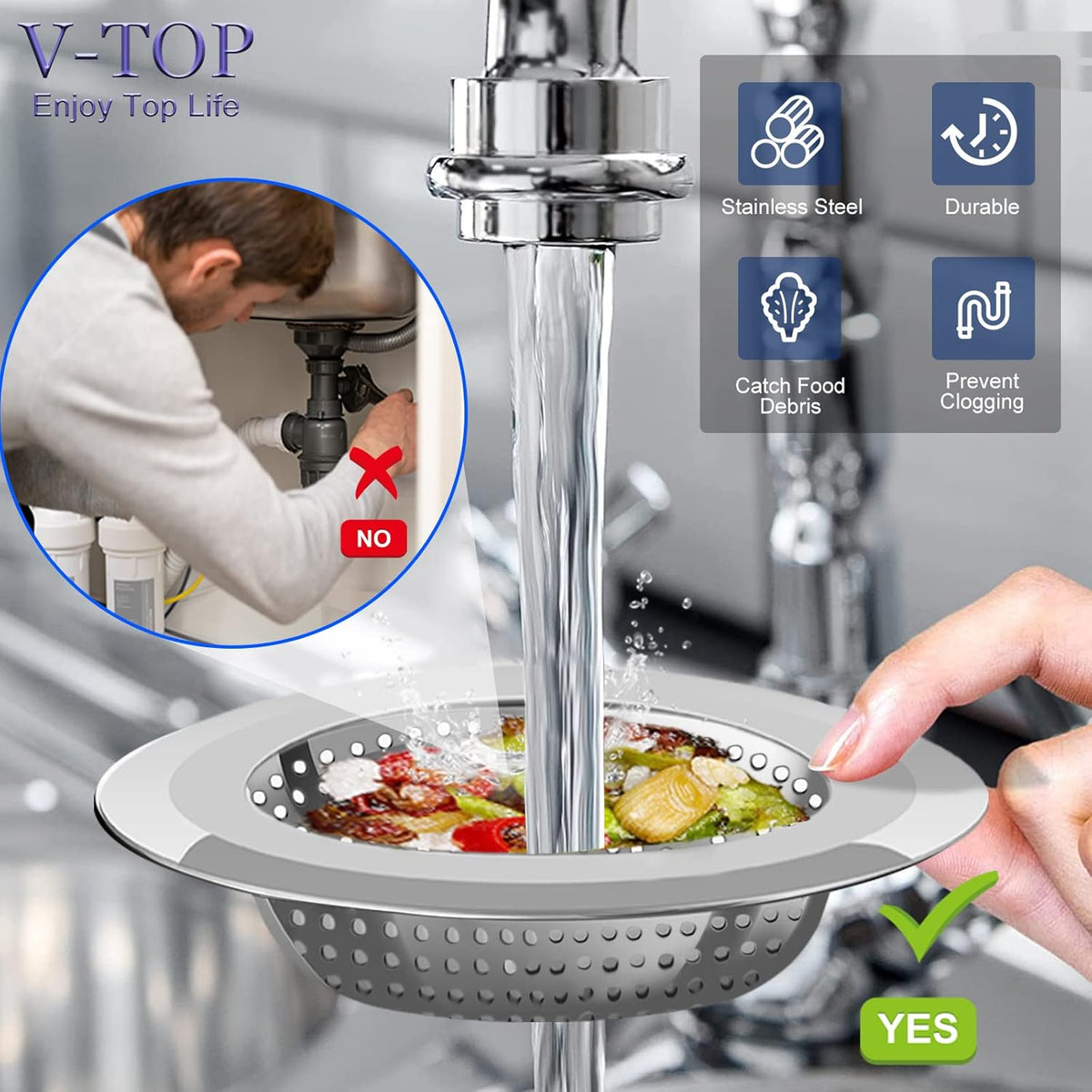 Kitchen Sink Drain Strainer, 4 Pack Stainless Steel and Black Mesh Sink Strainer for Kitchen with