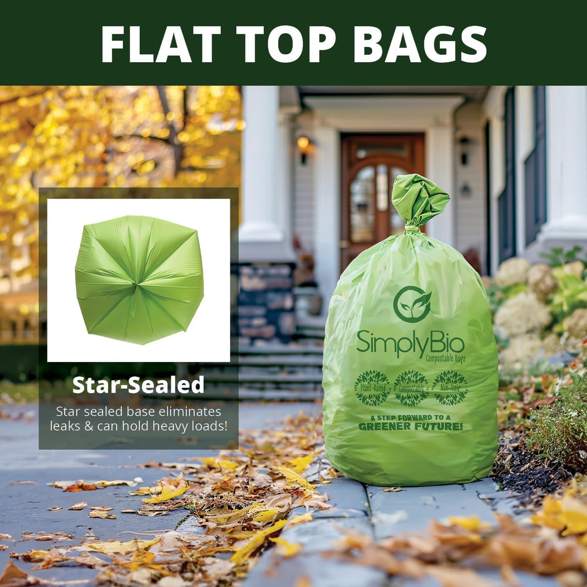 60-64 Gallon Compostable Trash Bags 12 Bags with Flat-Top Large Compost Bags Thick 1.57 Mil, 242.72
