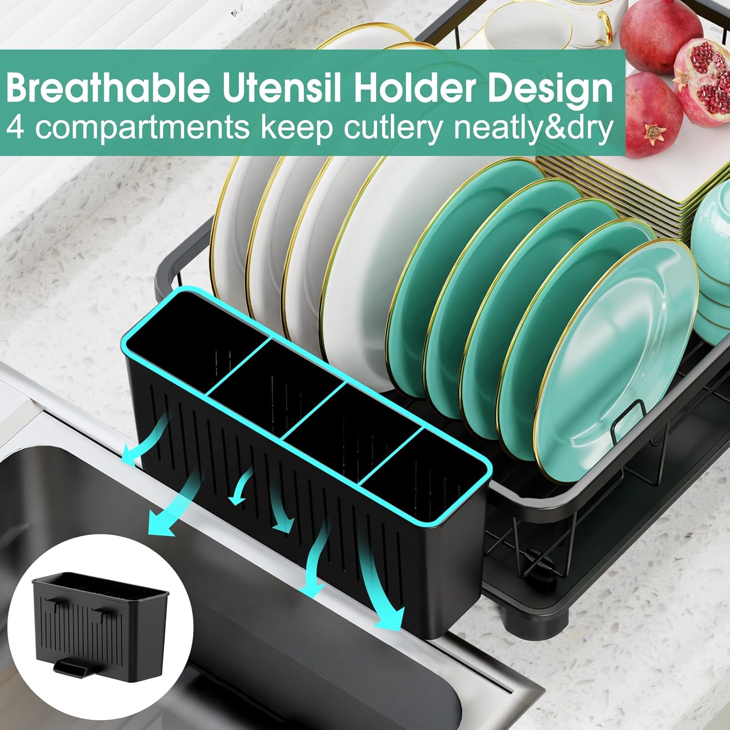 Dish Drying Rack - Space-Saving Dish Rack,Dish Racks for Kitchen Counter with Drainboard, Rustproof