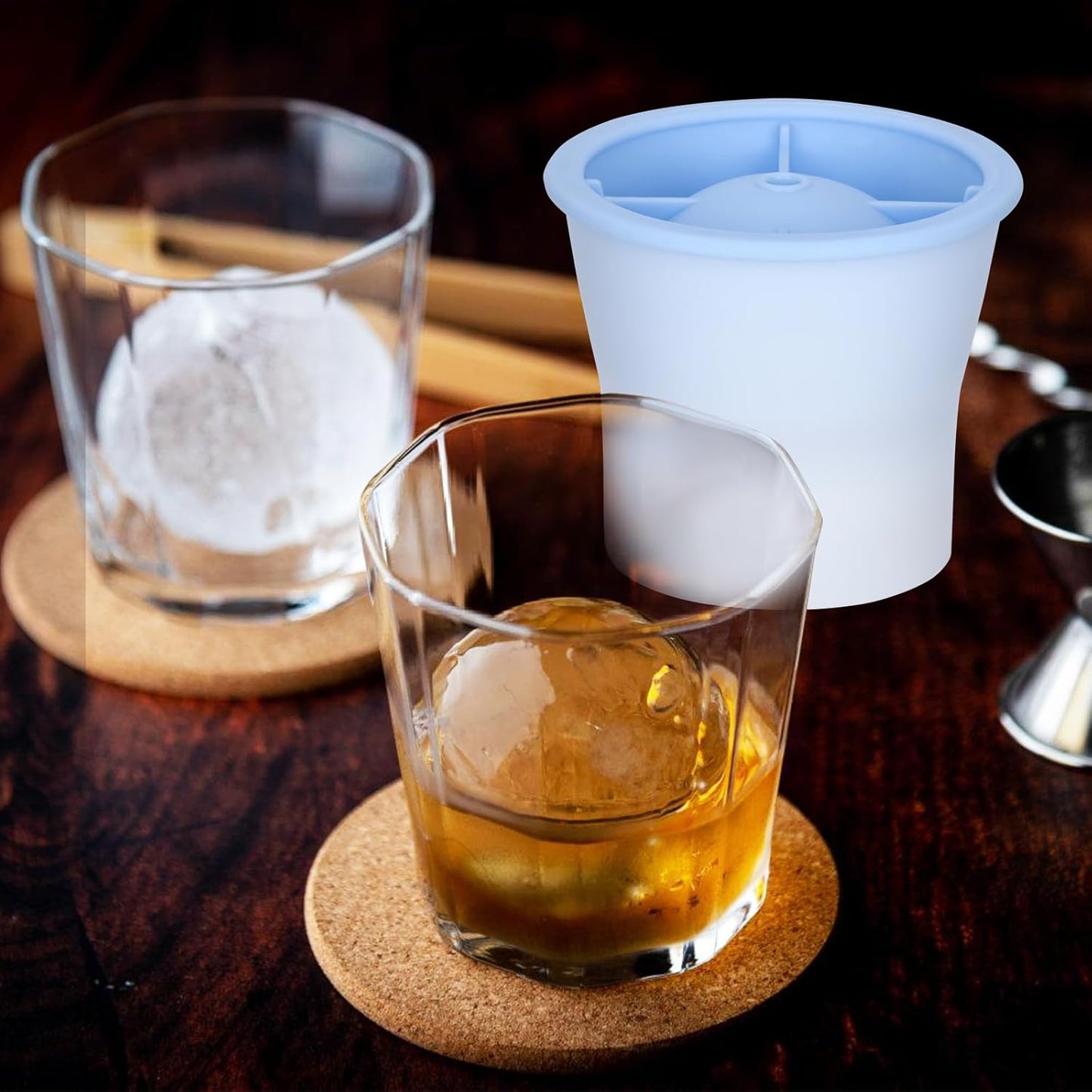 Round Ice Cube Molds 6 Pieces, Silicone Sphere Ice Mold Maker, Stackable Easy Release Circle Ice
