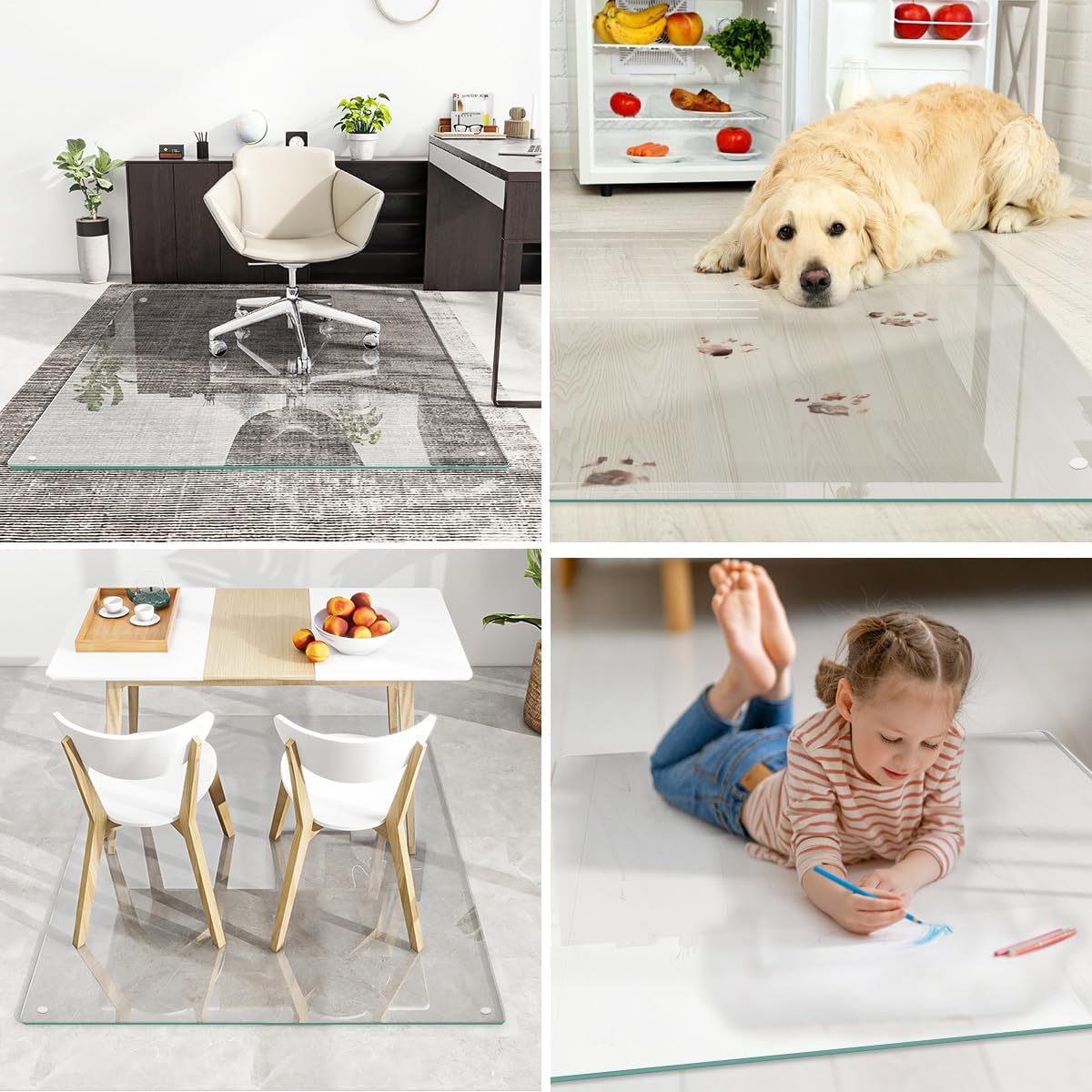 Tempered Glass Floor Mat for Office Chair, 36" x 46" Heavy Duty Hard Office Chair Mat, for Carpeted