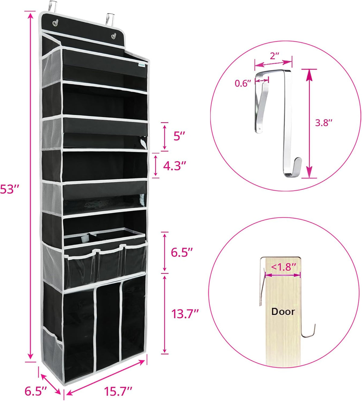 Door Hanging Storage Organizer,with 3 Bins 1 Movable Baby Diaper Caddy,1 Large capacity diaper